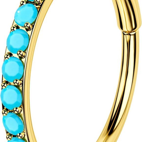 20G Gold Turquoise Hoop Nose Ring Hinged Segment Jewelry, Stainless Steel - Picture 1 of 8